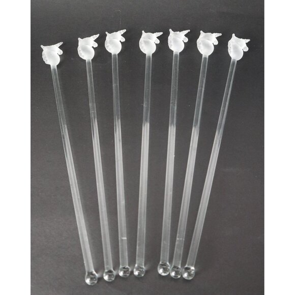 7 Vintage Glass Stir Sticks Unicorns Frosted Art Glass Barware - Picture 4 of 4